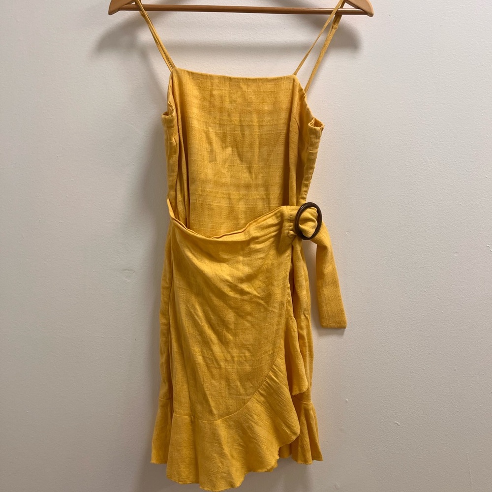 American Eagle Outfitters Yellow Wrap Mini Dress with Buckle